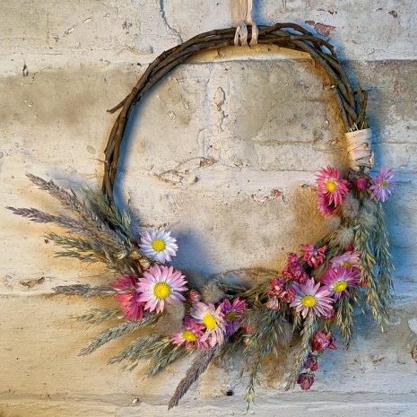 Meadow Half Moon Wreath Meadow Half Moon Wreath, a dried flower wreath with summer dried flower arrangement from Silver Acres